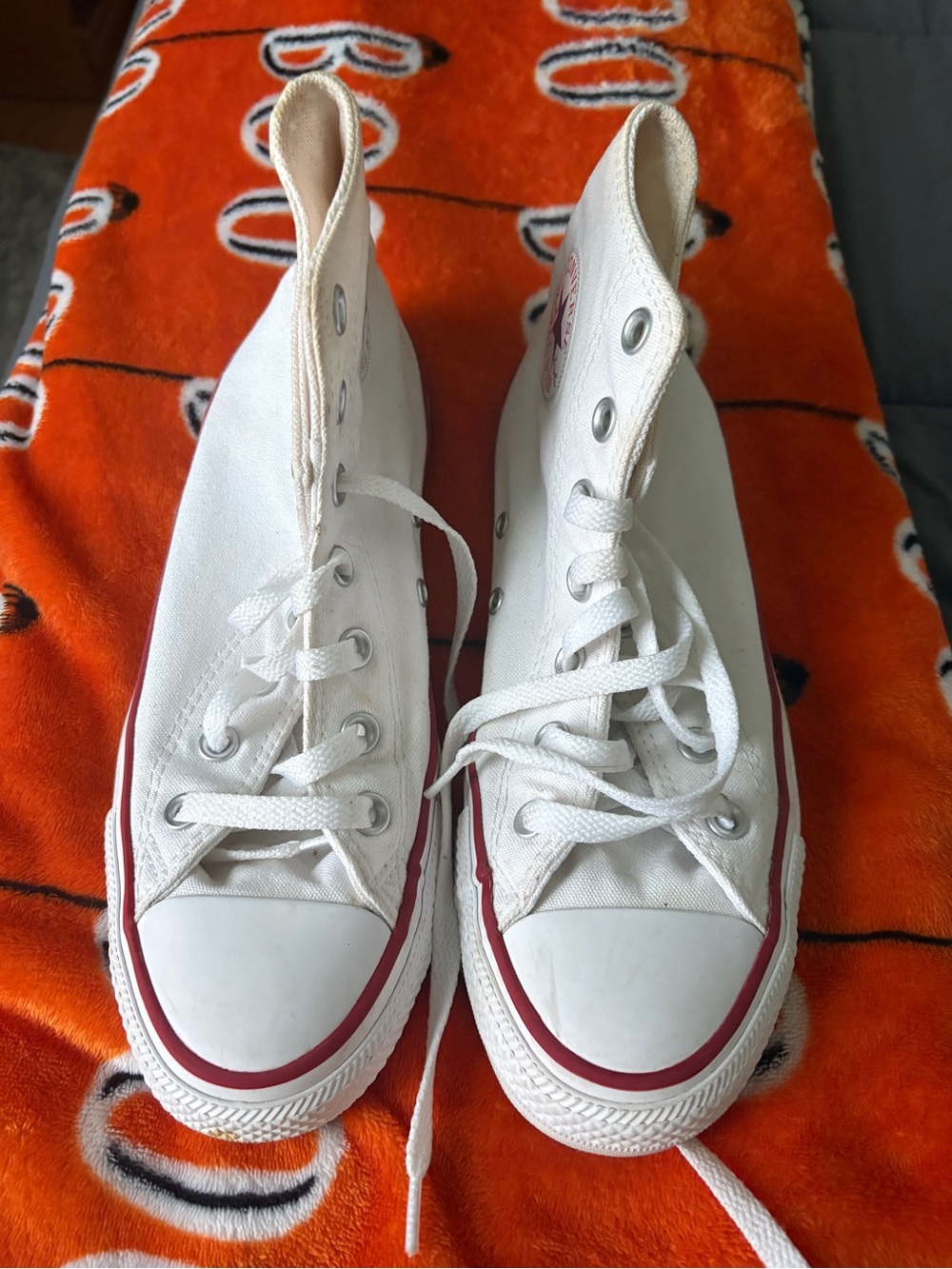 Converse White High-Top Sneakers with Red Stripe